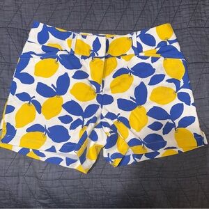 LOFT Blue and Yellow Lemon Print High Waist Shorts